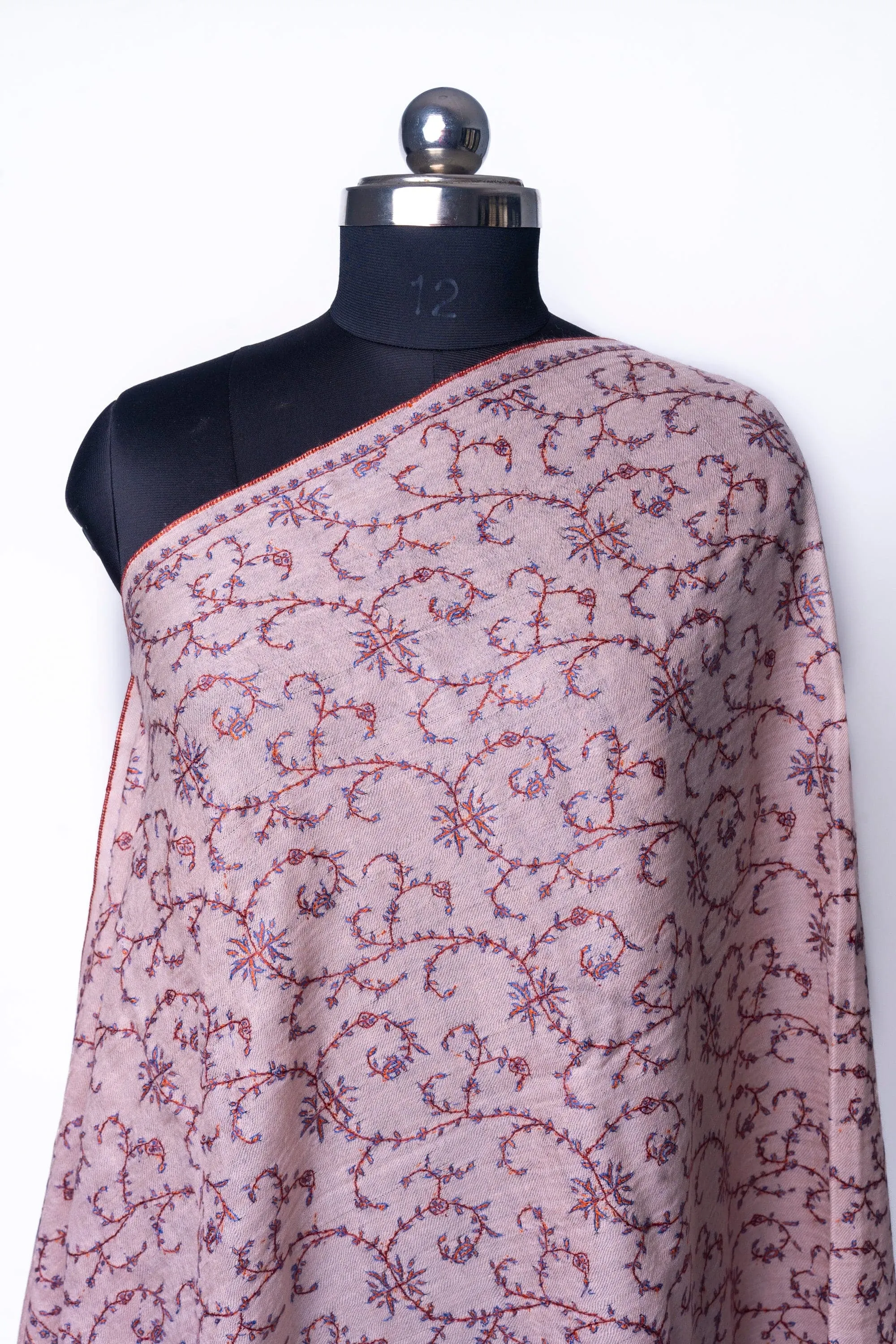 Blush Tapestry Sozni Pashmina – Hand Embroidered Scarf of Harmony