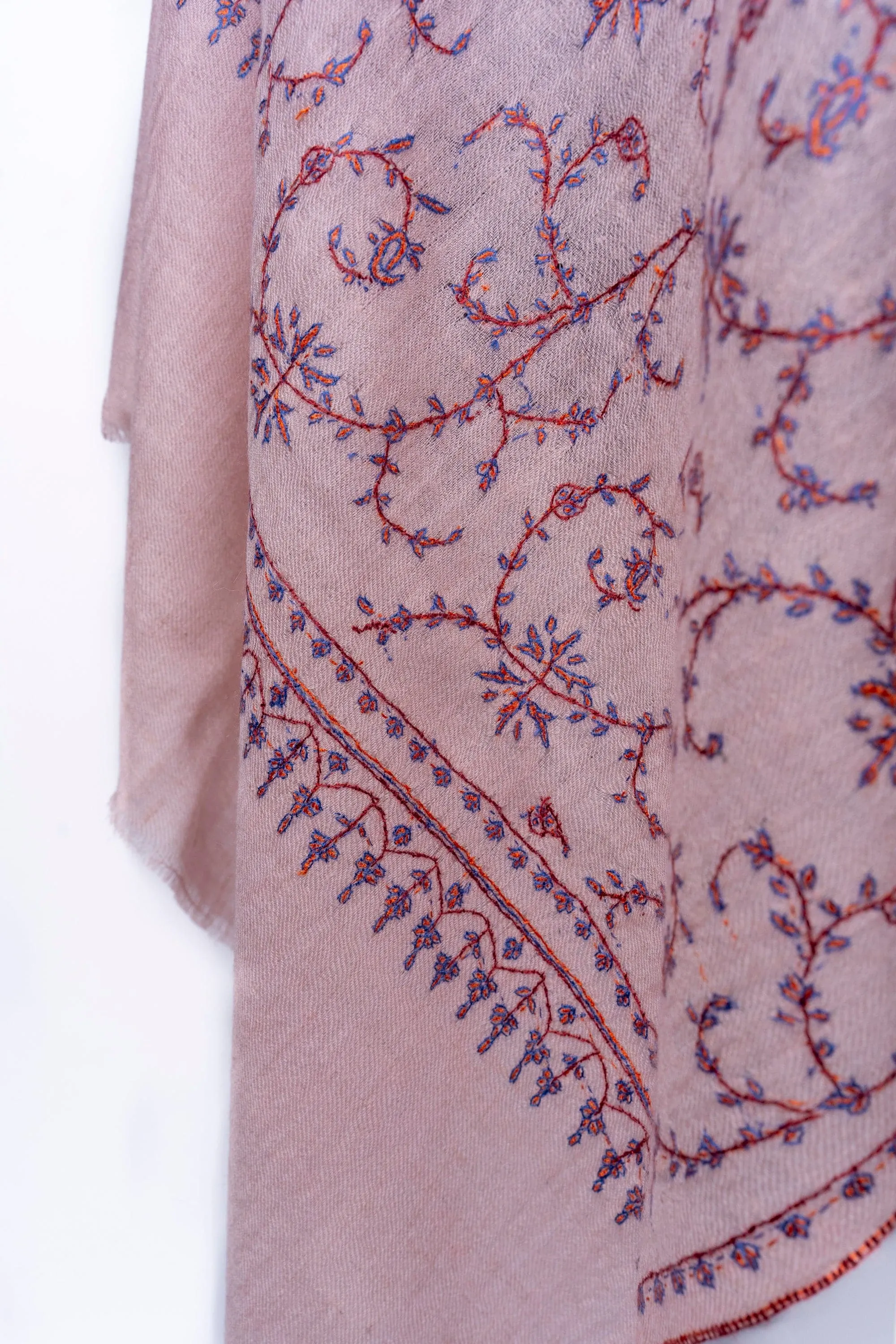 Blush Tapestry Sozni Pashmina – Hand Embroidered Scarf of Harmony