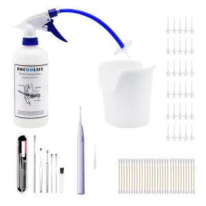 BOCOOLIFE Earwax Removal Kit,Earwax Cleaner System-Ear Cleaning Washer Removal Tool with Lighted Ear Curette Pick,Ear Basin,30 Ear Tips,Cotton Swabs,Safe and Easy to Clean Ear Blockage Wax of All Ages