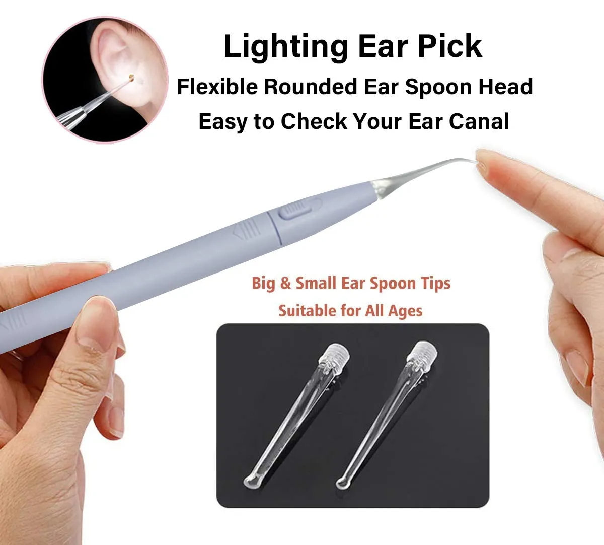 BOCOOLIFE Earwax Removal Kit,Earwax Cleaner System-Ear Cleaning Washer Removal Tool with Lighted Ear Curette Pick,Ear Basin,30 Ear Tips,Cotton Swabs,Safe and Easy to Clean Ear Blockage Wax of All Ages