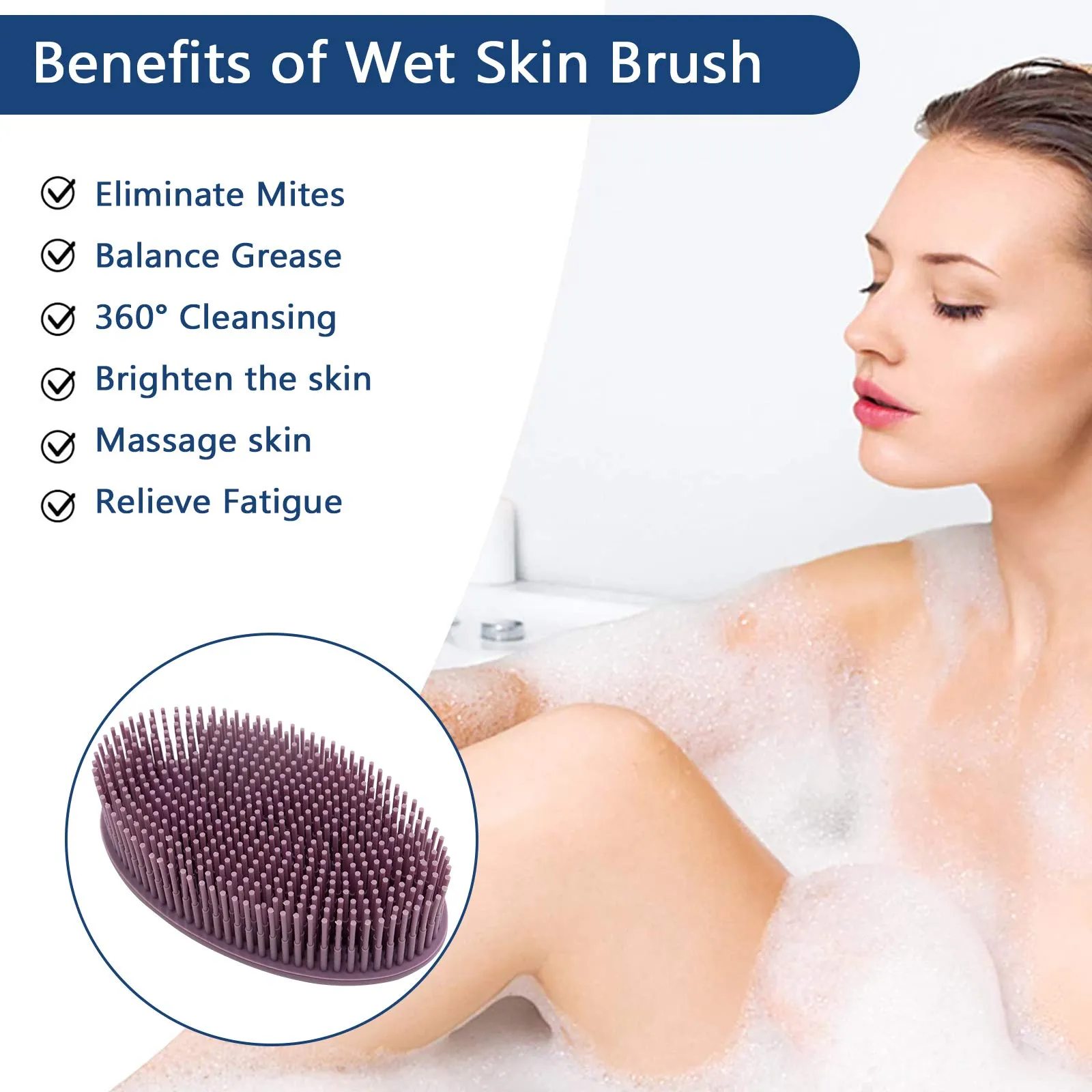 Body Brush,Silicone Body Bath Brush Double Side Back Scrubber Handle Bath Shower Brushes Scrubbers with Ultra Soft Bristles,Non-Slip