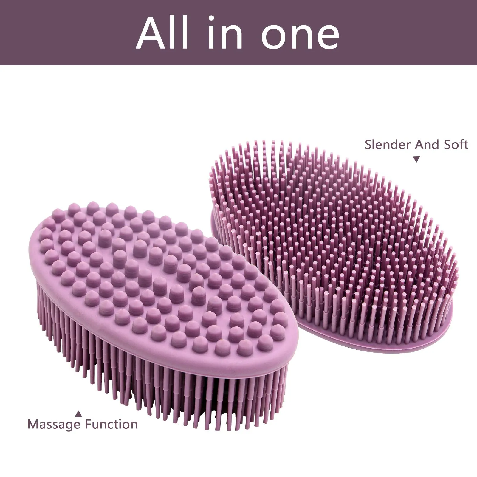Body Brush,Silicone Body Bath Brush Double Side Back Scrubber Handle Bath Shower Brushes Scrubbers with Ultra Soft Bristles,Non-Slip