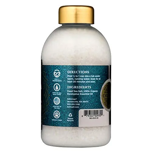 Bokek Organic Eucalyptus Bath Salt, Dead Sea Salt Scented with Certified Organic Essential Oil, 8 Ounce Resealable Pouch