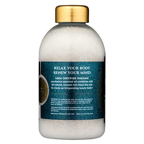 Bokek Organic Eucalyptus Bath Salt, Dead Sea Salt Scented with Certified Organic Essential Oil, 8 Ounce Resealable Pouch