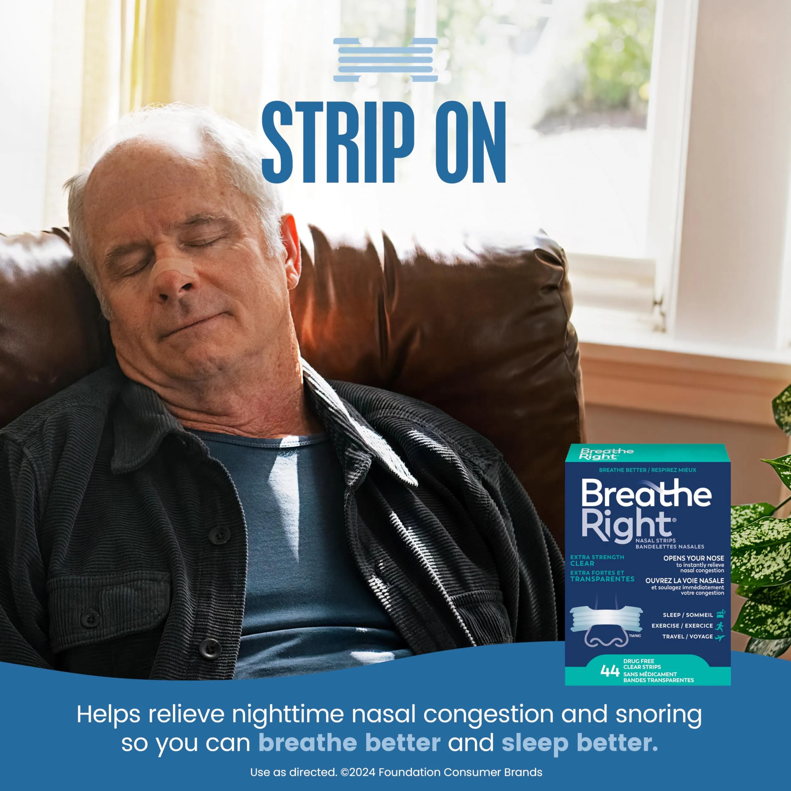 Breathe Right Extra Strength Nasal Strips, Clear, 44 count