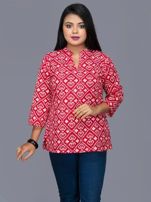 Cadmium Red Printed Cotton Top