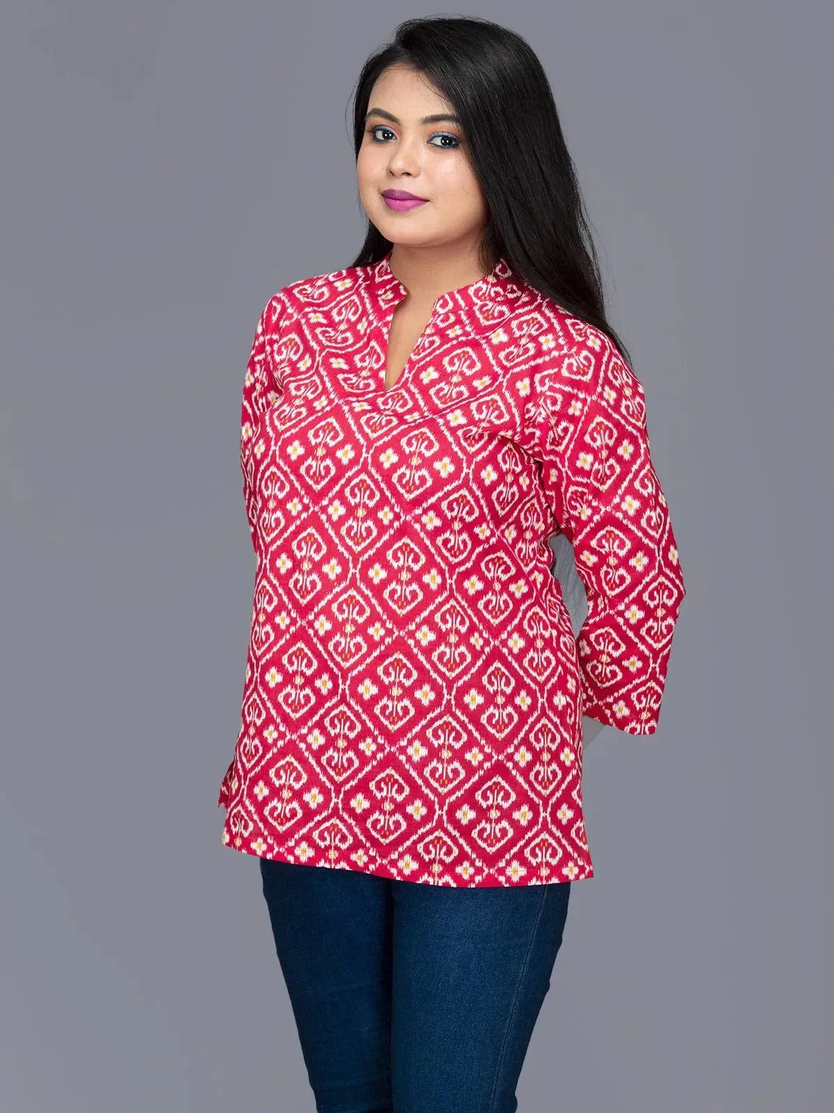 Cadmium Red Printed Cotton Top