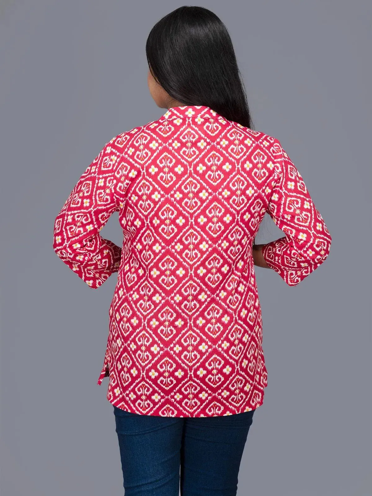 Cadmium Red Printed Cotton Top