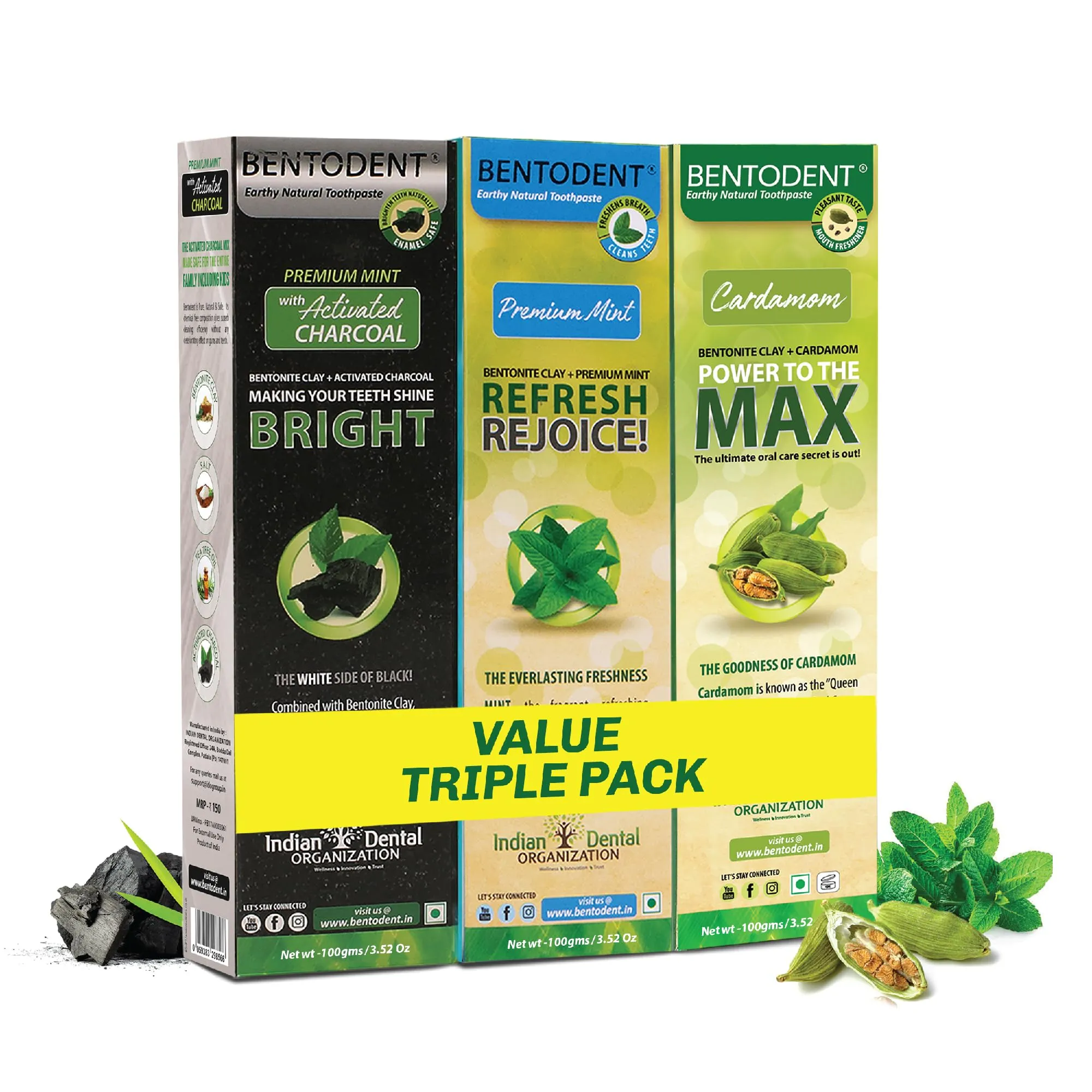 Calcium Bentonite Clay Toothpaste- Fluoride Free Toothpaste - Made Safe Certified Perfect Trio - for Complete Oral Care for Plaque Removal, Teeth Whitening, Fresh Breath, Adult & Kids Oral Care