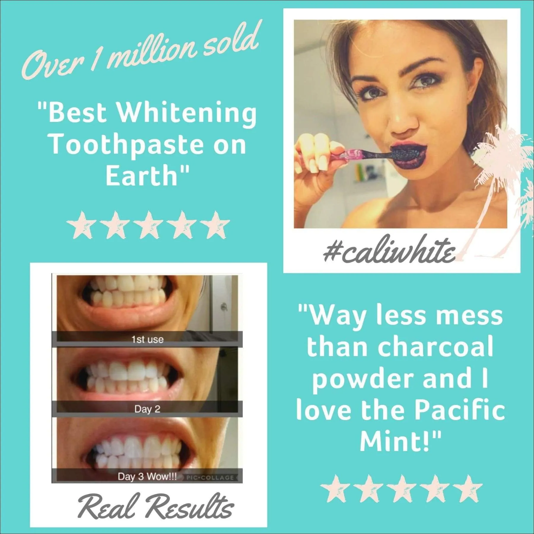 Cali White Fluoride Free Natural Whitening Toothpaste, Activated Charcoal Toothpaste, Vegan, Sulfate Free, Peroxide Free, SLS Free, Pacific Mint 4 oz, 1 Pack