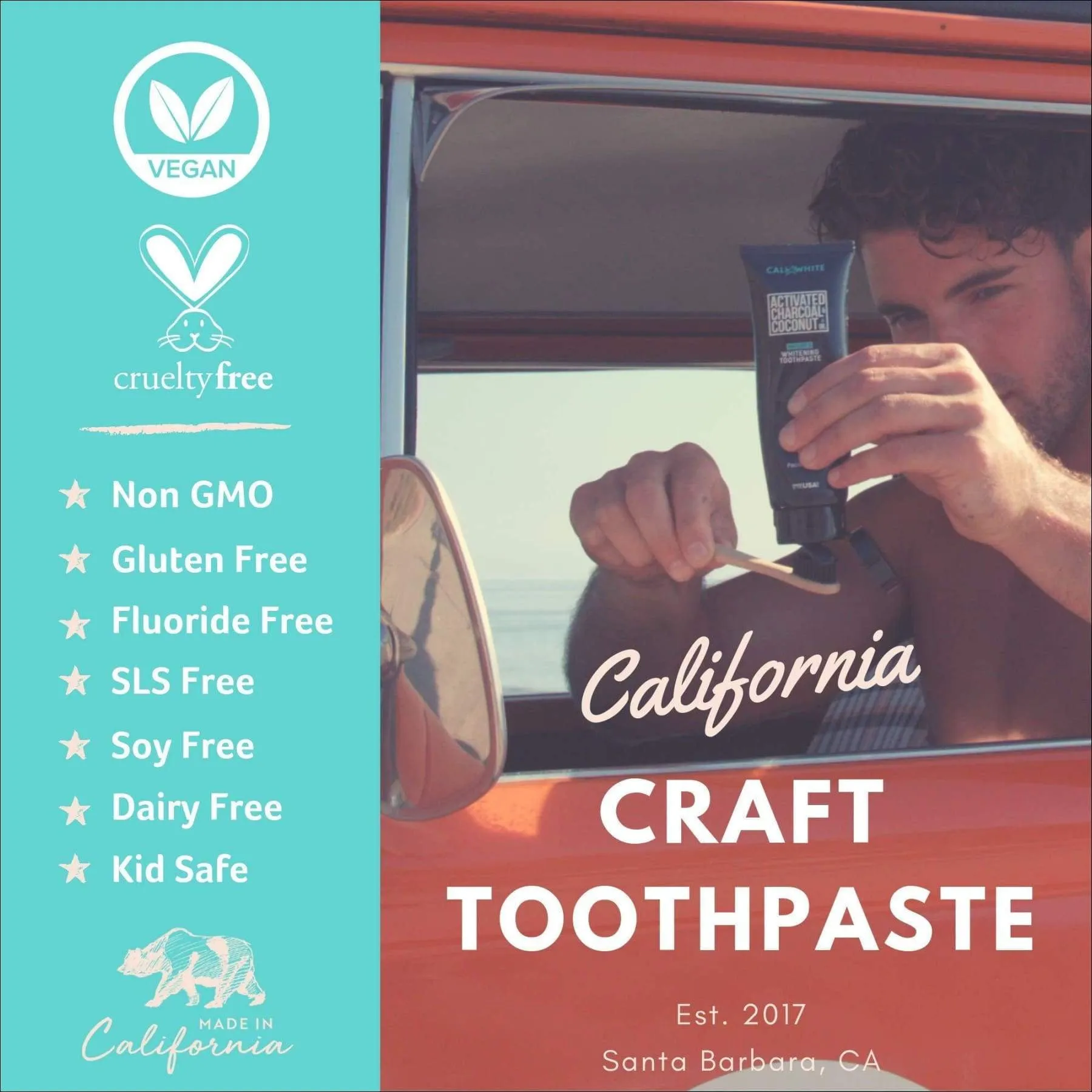 Cali White Fluoride Free Natural Whitening Toothpaste, Activated Charcoal Toothpaste, Vegan, Sulfate Free, Peroxide Free, SLS Free, Pacific Mint 4 oz, 1 Pack