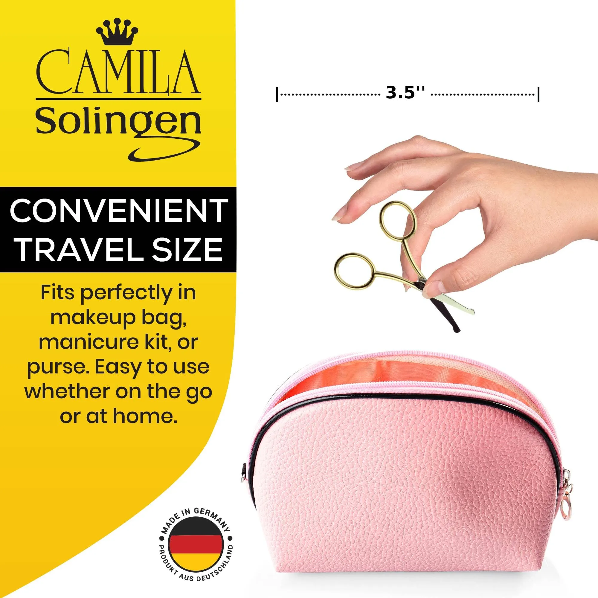 Camila Solingen CS06 Professional Hypoallergenic Gold Plated Rounded Safety Tip Scissors for Facial, Body & Nostril Hair. for Men Women & Kids. Made of Durable Stainless Steel in Solingen, Germany