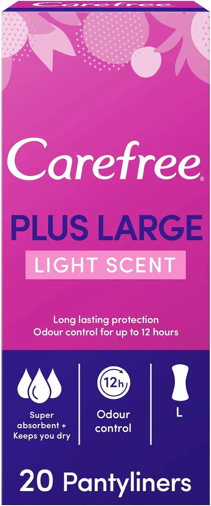 Carefree Daily Panty Liners, Plus Large, Light Scent, Pack Of 20