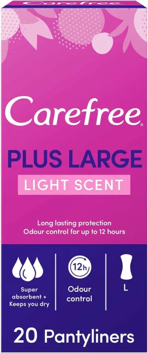 Carefree Daily Panty Liners, Plus Large, Light Scent, Pack Of 20