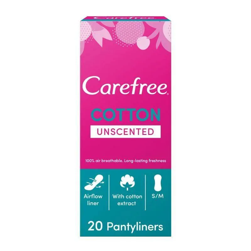 Carefree Panty Liners, Cotton, Unscented - 20 Pieces