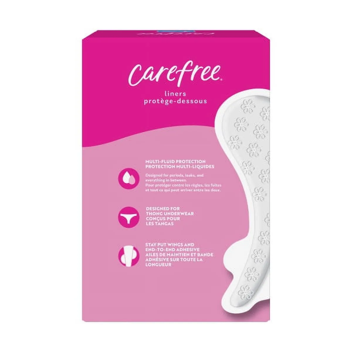CAREFREE® THONG Panty Liners With Wings, Flat, Unscented, 49ct