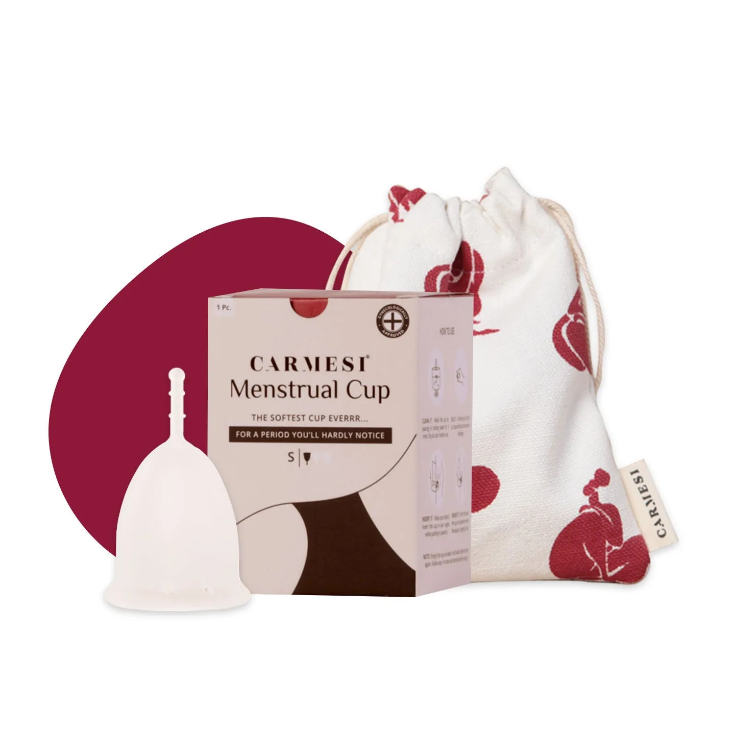 Carmesi Reusable Menstrual Cup for Women - Small Size - Softest Cup Everrr - Made in Europe - FDA & Gynecologist Approved - Rash-Free - With Free Pouch, White