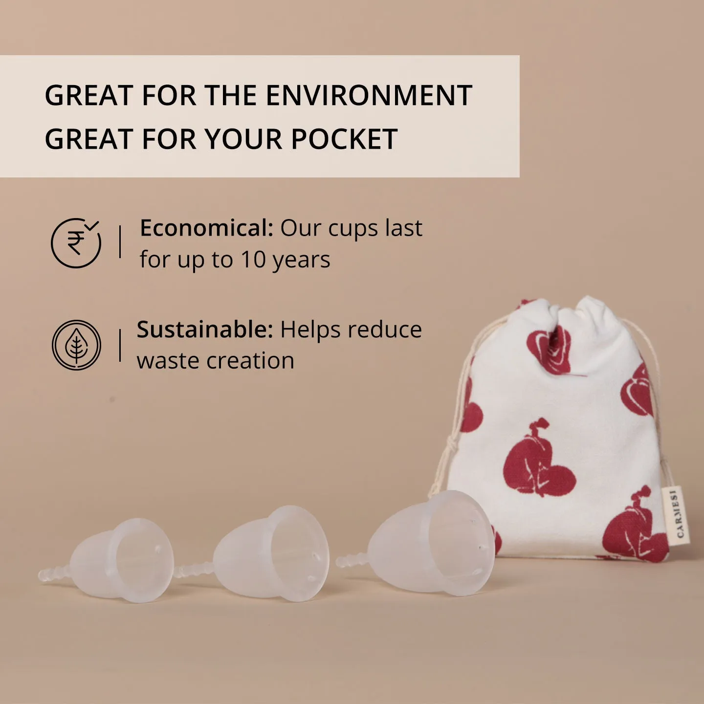 Carmesi Reusable Menstrual Cup for Women - Small Size - Softest Cup Everrr - Made in Europe - FDA & Gynecologist Approved - Rash-Free - With Free Pouch, White