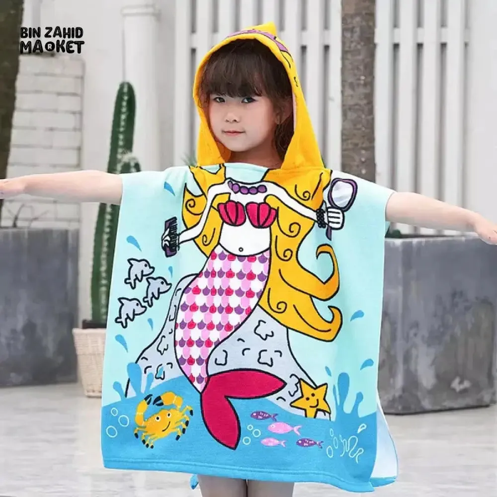 CARTOON PRINTED KIDS HOODED BATHROBE