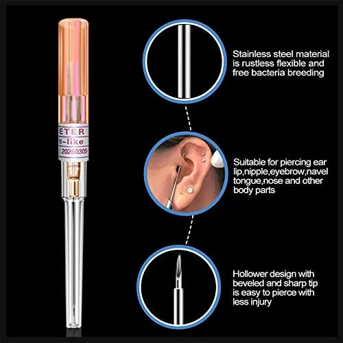 Catheter Piercing Needles - SOTICA 50pcs Catheter Needles IV Catheter Piercing Needles Cannula Body Piercing Needles Stainless Steel Hollow Needles for Nose Ear Belly Navel Nipple Piercing (14G-50PCS)