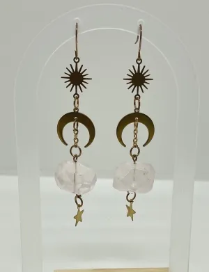 Celestial Natural Stone Earrings Rose Quartz Amazonite Amethyst Earring Moon Star