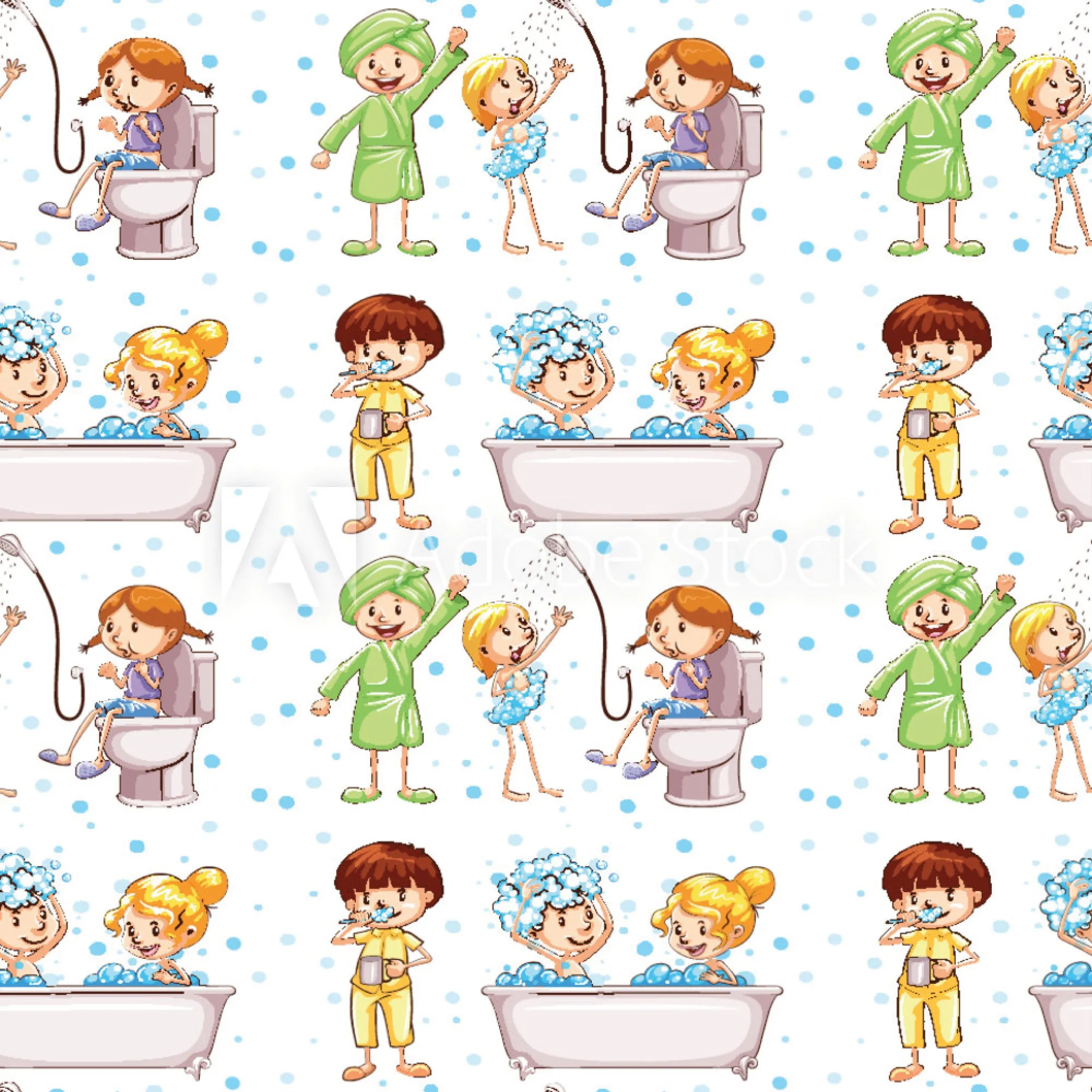 Children's Fabric, Custom Print Fabric, Cartoon Shower figures, Cotton or Fleece 5805