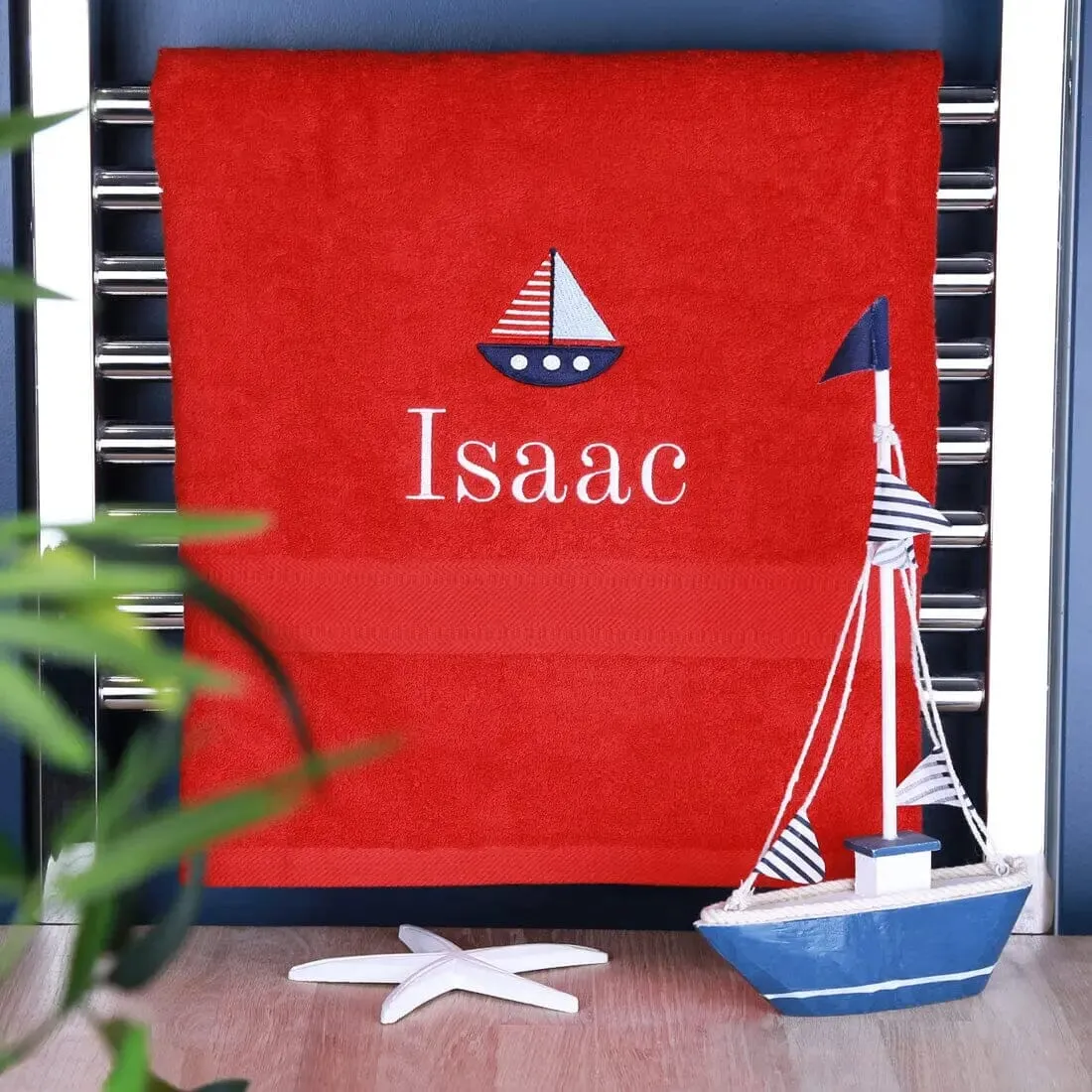 Children's Personalised Sailing Boat Bath Towel