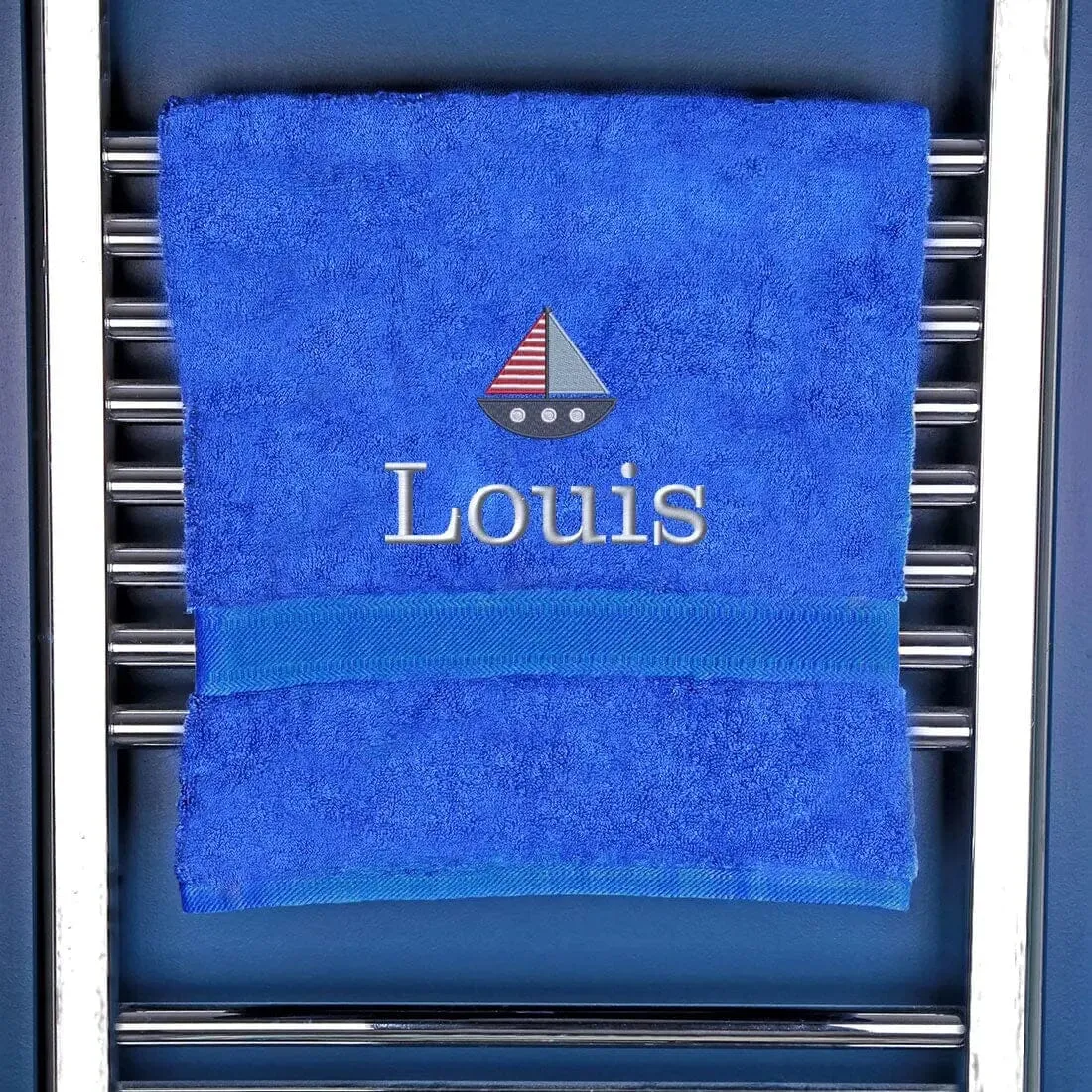 Children's Personalised Sailing Boat Bath Towel