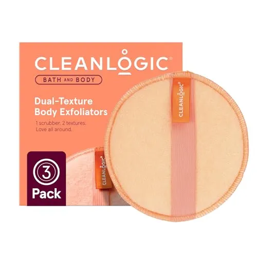 Cleanlogic Bath and Body Exfoliating Body Scrubber, Dual-Texture Round Exfoliator Tool for Smooth, Clean Skin, Daily Skincare Routine, 3 Count Value Pack