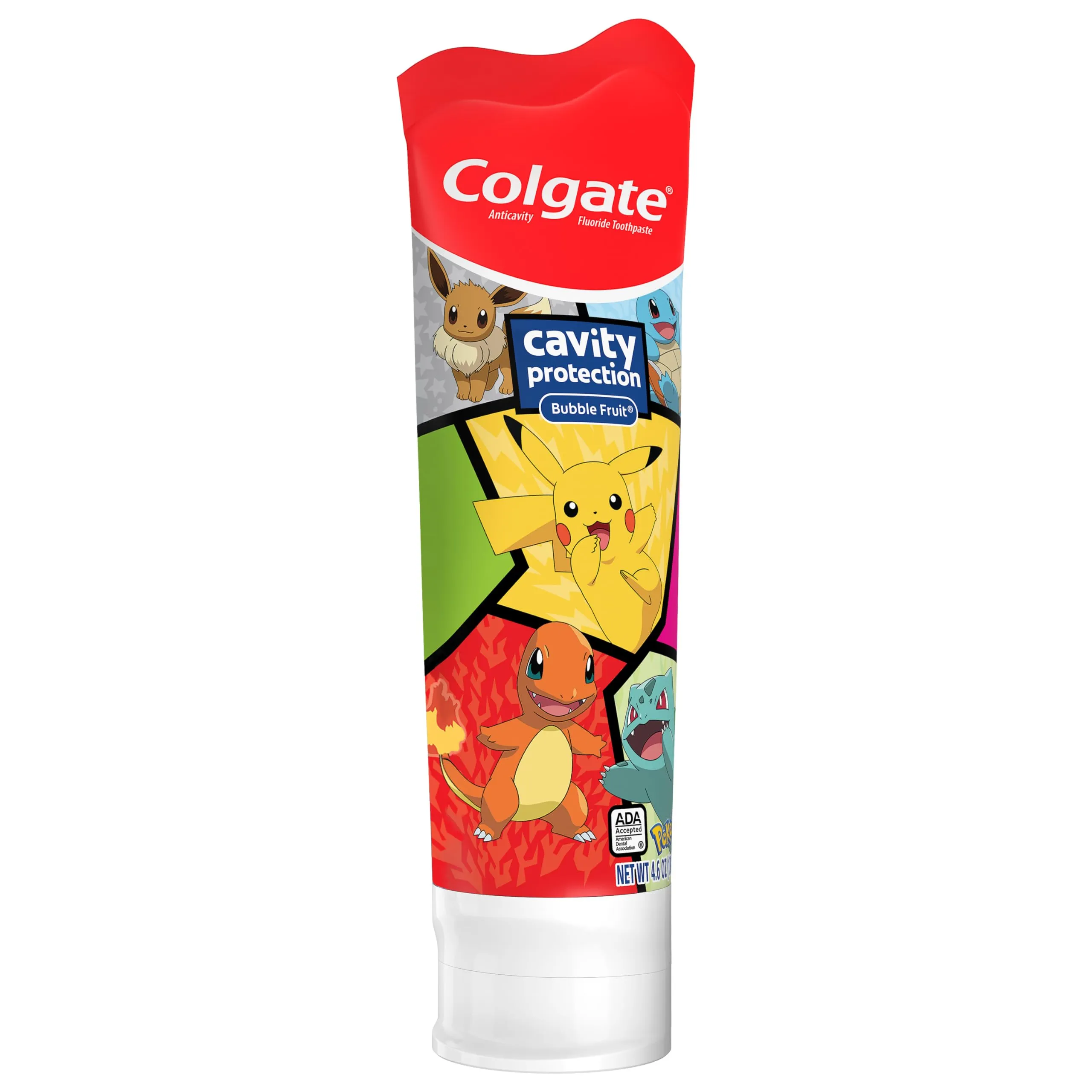 Colgate Kids Cavity Protection Toothpaste, Pokemon Kids Toothpaste with Fluoride, Helps Fight Cavities, Safe for Ages 2 , Mild Bubble Fruit Flavor, Sugar Free, Kids Fluoride Toothpaste, 4.6 Oz Tube