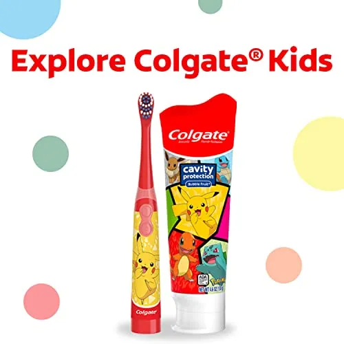 Colgate Kids Cavity Protection Toothpaste, Pokemon Kids Toothpaste with Fluoride, Helps Fight Cavities, Safe for Ages 2 , Mild Bubble Fruit Flavor, Sugar Free, Kids Fluoride Toothpaste, 4.6 Oz Tube