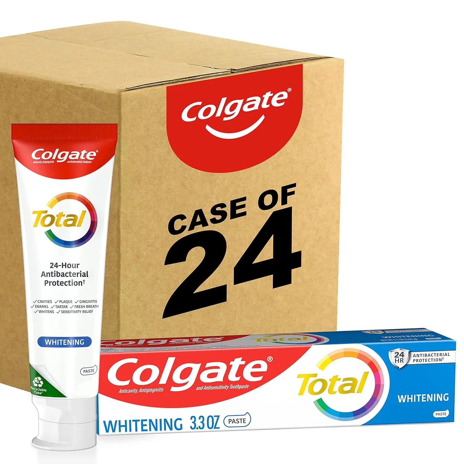 Colgate Total Whitening Toothpaste with Fluoride, 10 Benefits Including Sensitivity Relief and Stain Removal, Mint, 5.1 ounces (4 Pack)