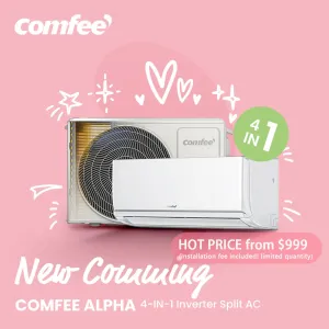 Comfee Air Conditioner Heating /Cooling Installation Fee Included Alpha Inverter Split AC 24H Timer 4-IN-1