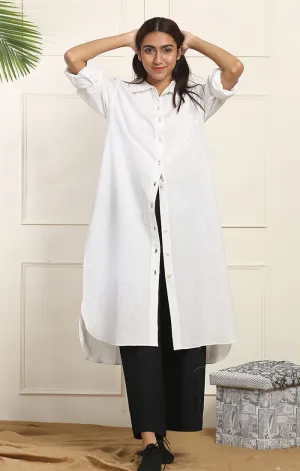 Cotton Linen Shirt Dress - White