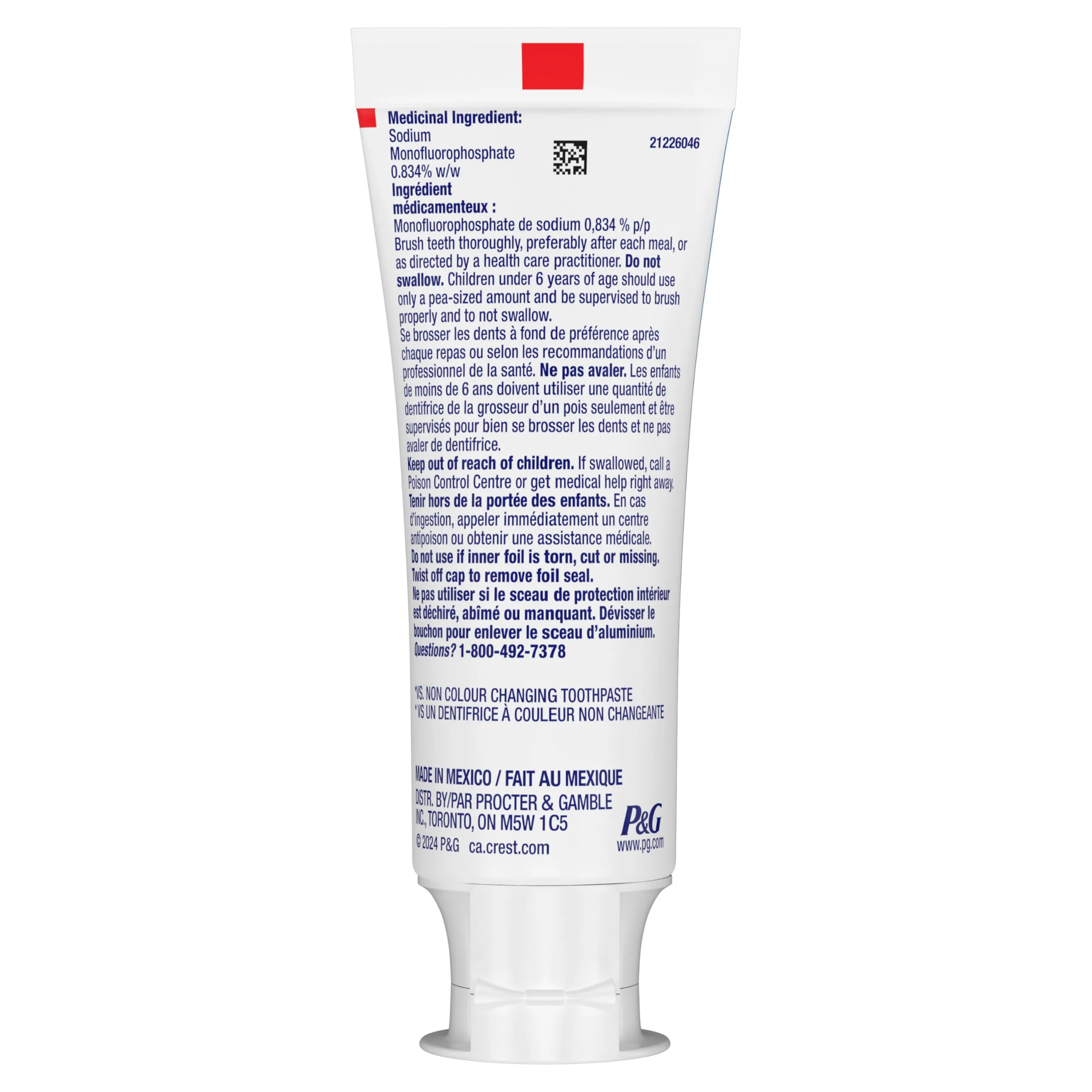 Crest Kid's Advanced Colour Changing Toothpaste, Bubblegum Flavour, Anticavity Fluoride Toothpaste for Children, 85 mL
