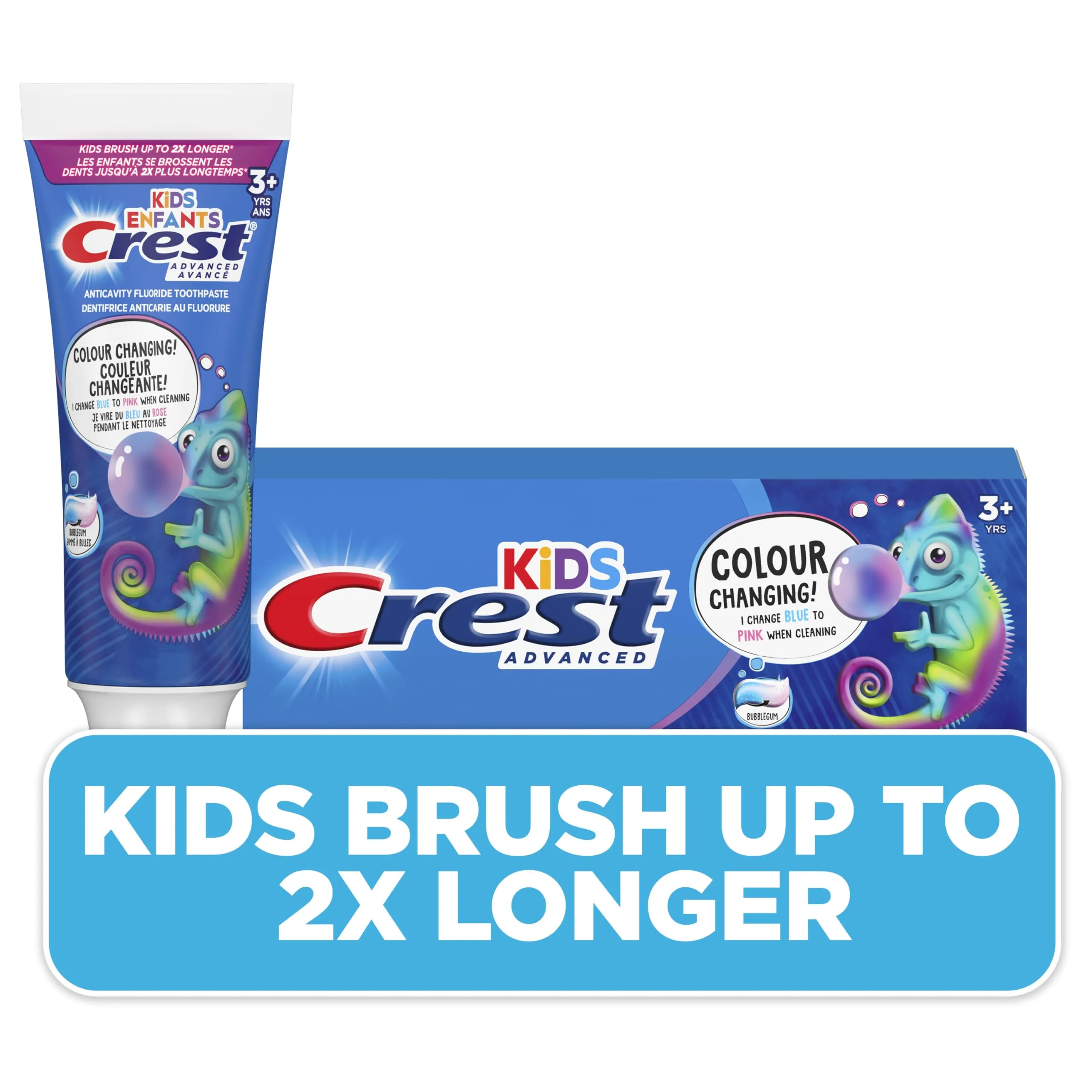 Crest Kid's Advanced Colour Changing Toothpaste, Bubblegum Flavour, Anticavity Fluoride Toothpaste for Children, 85 mL