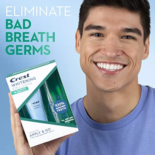 Crest Whitening Emulsions   Bad Breath Germ Kill Leave-On Teeth Whitening Gel Kit with Wand Applicator and Stand, Apply & Go, 0.88oz