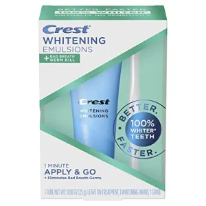 Crest Whitening Emulsions   Bad Breath Germ Kill Leave-On Teeth Whitening Gel Kit with Wand Applicator and Stand, Apply & Go, 0.88oz