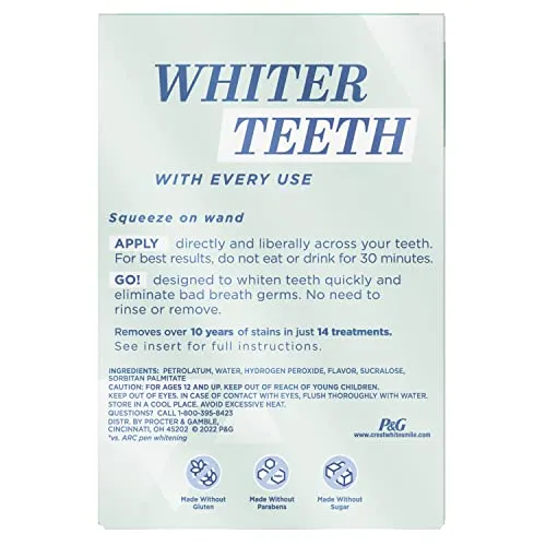 Crest Whitening Emulsions   Bad Breath Germ Kill Leave-On Teeth Whitening Gel Kit with Wand Applicator and Stand, Apply & Go, 0.88oz