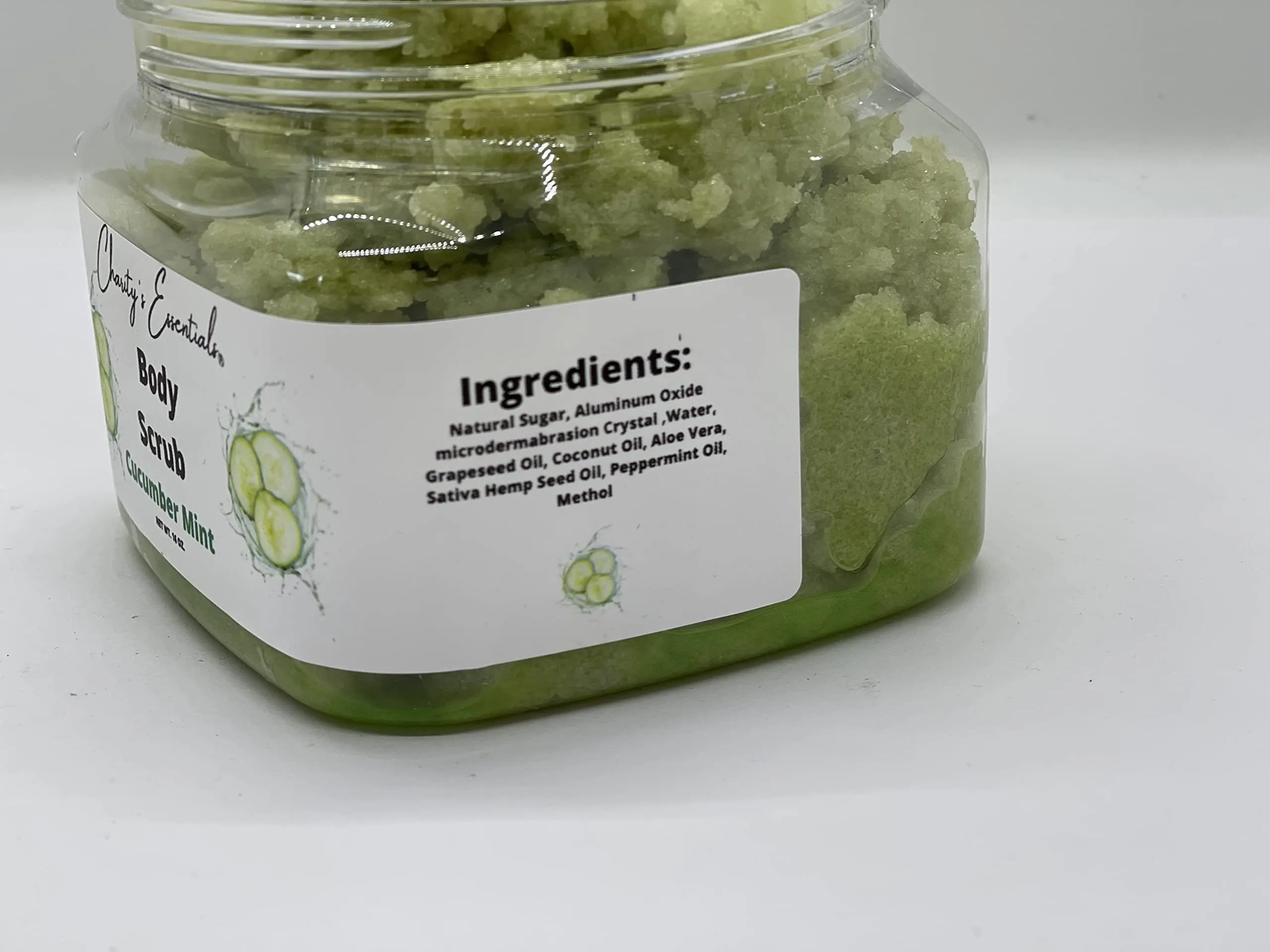 Cucumber Mint Body Scrub with Grapeseed & Cococunt Oil, Great as a Exfoliating for the whole Body Scrub for Acne Scars, Stretch Marks, Foot Scrub, Great Gifts For Men & Women 16 fl oz