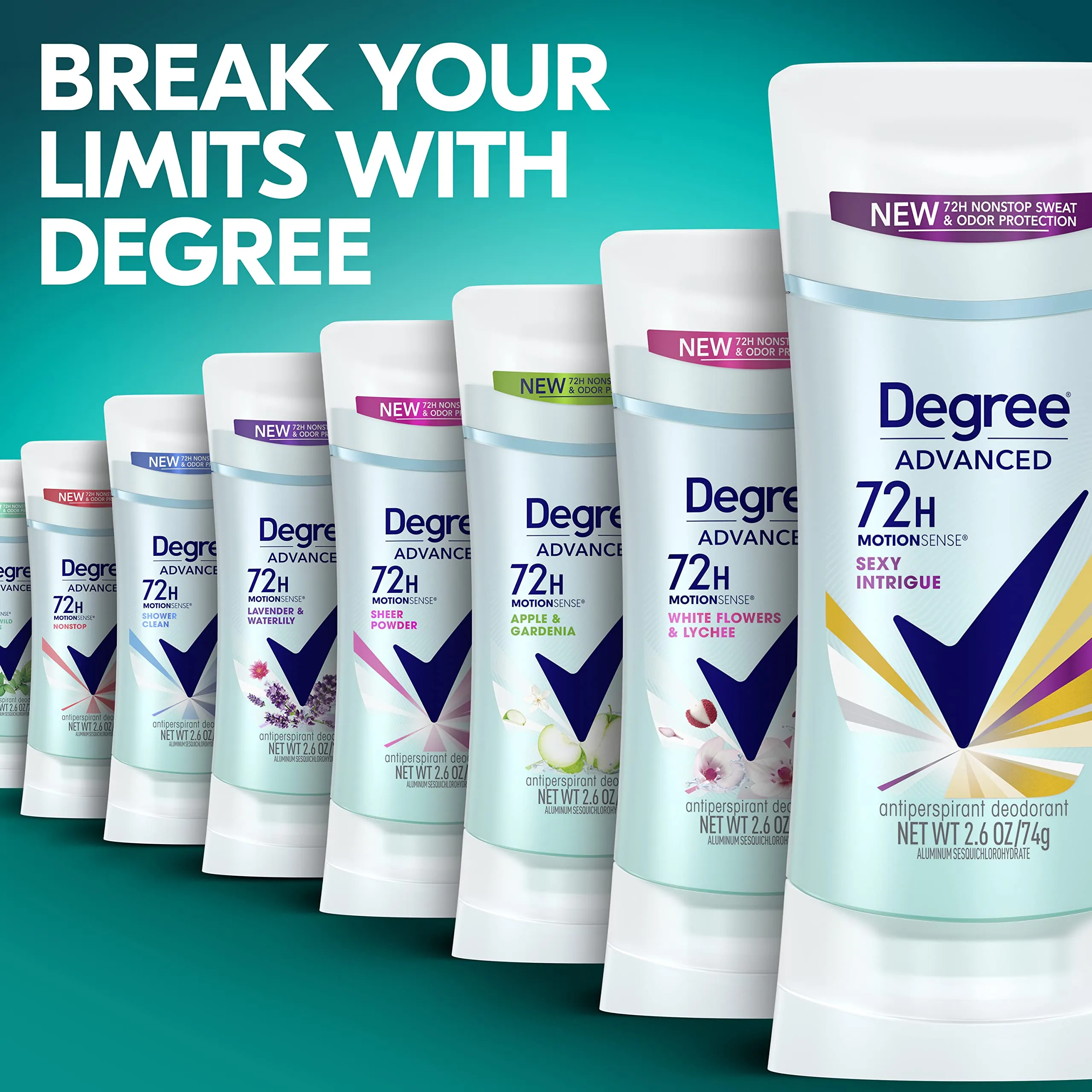 Degree Antiperspirant for Women Protects from Deodorant Stains & Advanced MotionSense Antiperspirant Deodorant 4 Count 72-Hour