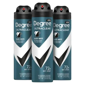 Degree Men Antiperspirant Deodorant Dry Spray Black   White Protects from Deodorant Stains Antiperspirant for Men with MotionSense Technology, 3.8 Ounce (Pack of 3) Body Deodorant
