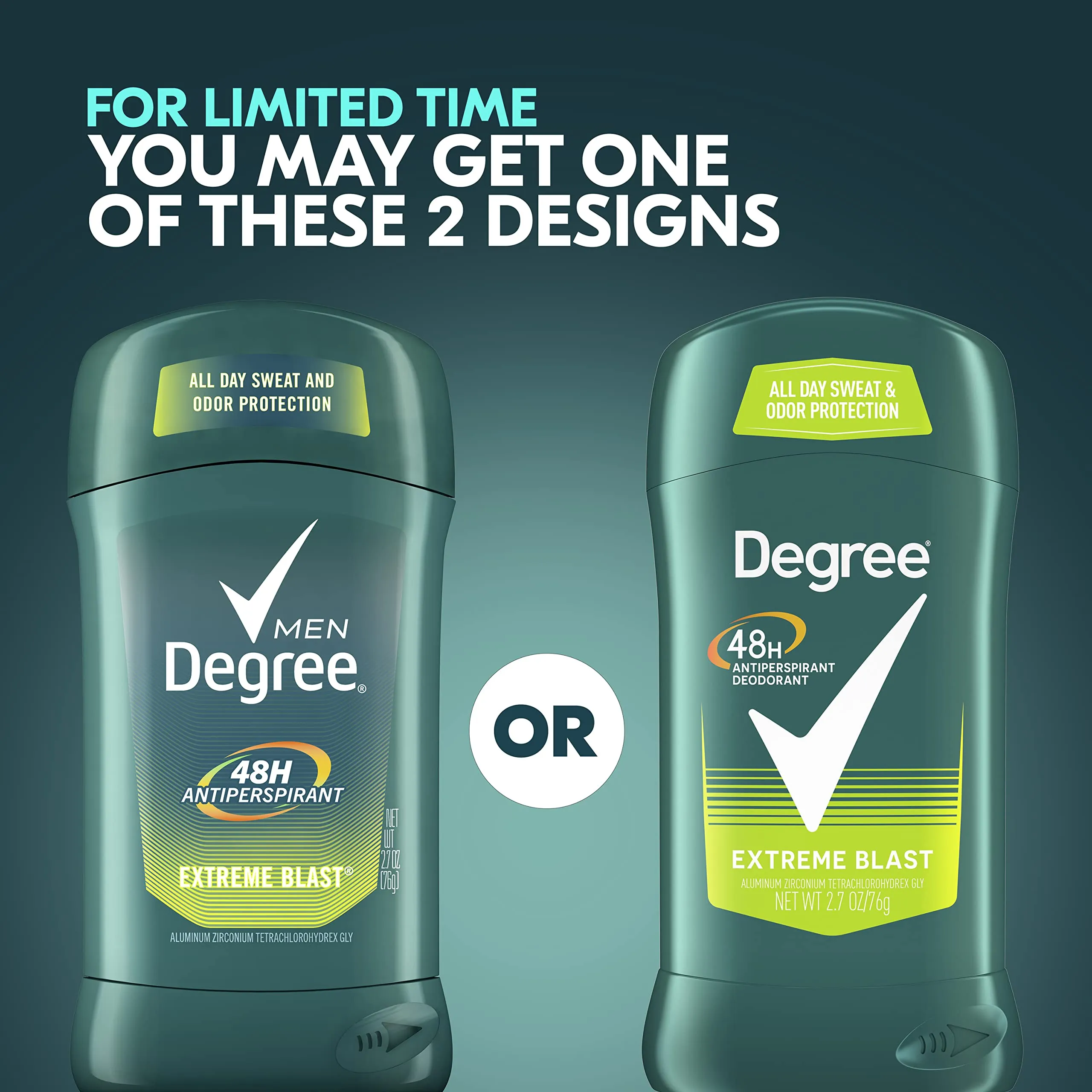 Degree Men Original Protection Antiperspirant Deodorant 48-Hour Sweat & Odor Protection Extreme Blast Antiperspirant For Men 2.7 oz, Twin Pack (Pack of 2)