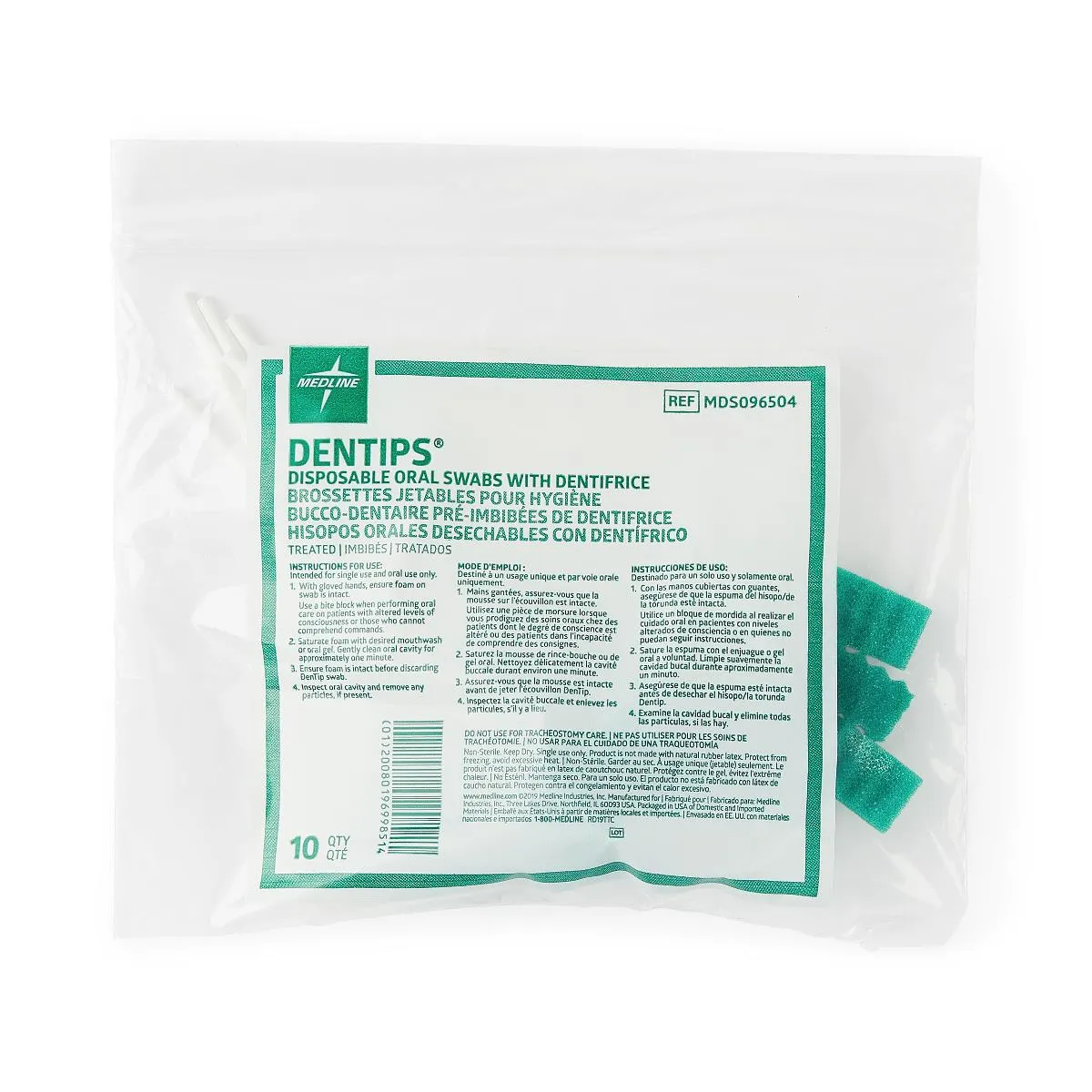 DenTips Treated Oral Swabs, Green (pack of 10)