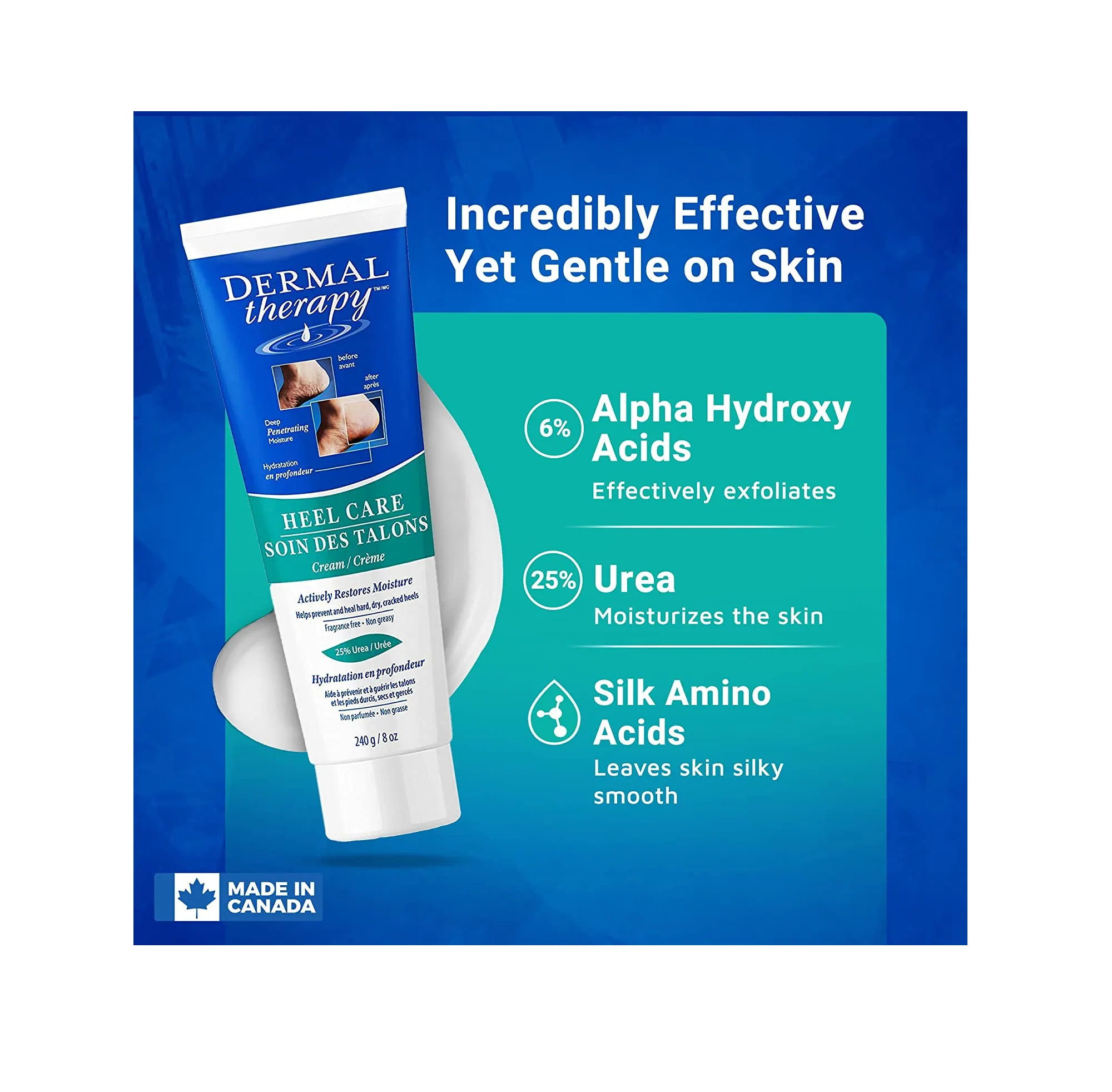 Dermal Therapy Heel Care Cream - For Dry Rough Cracked Heels and Feet 25% Urea and 6% Alpha Hydroxy Acids