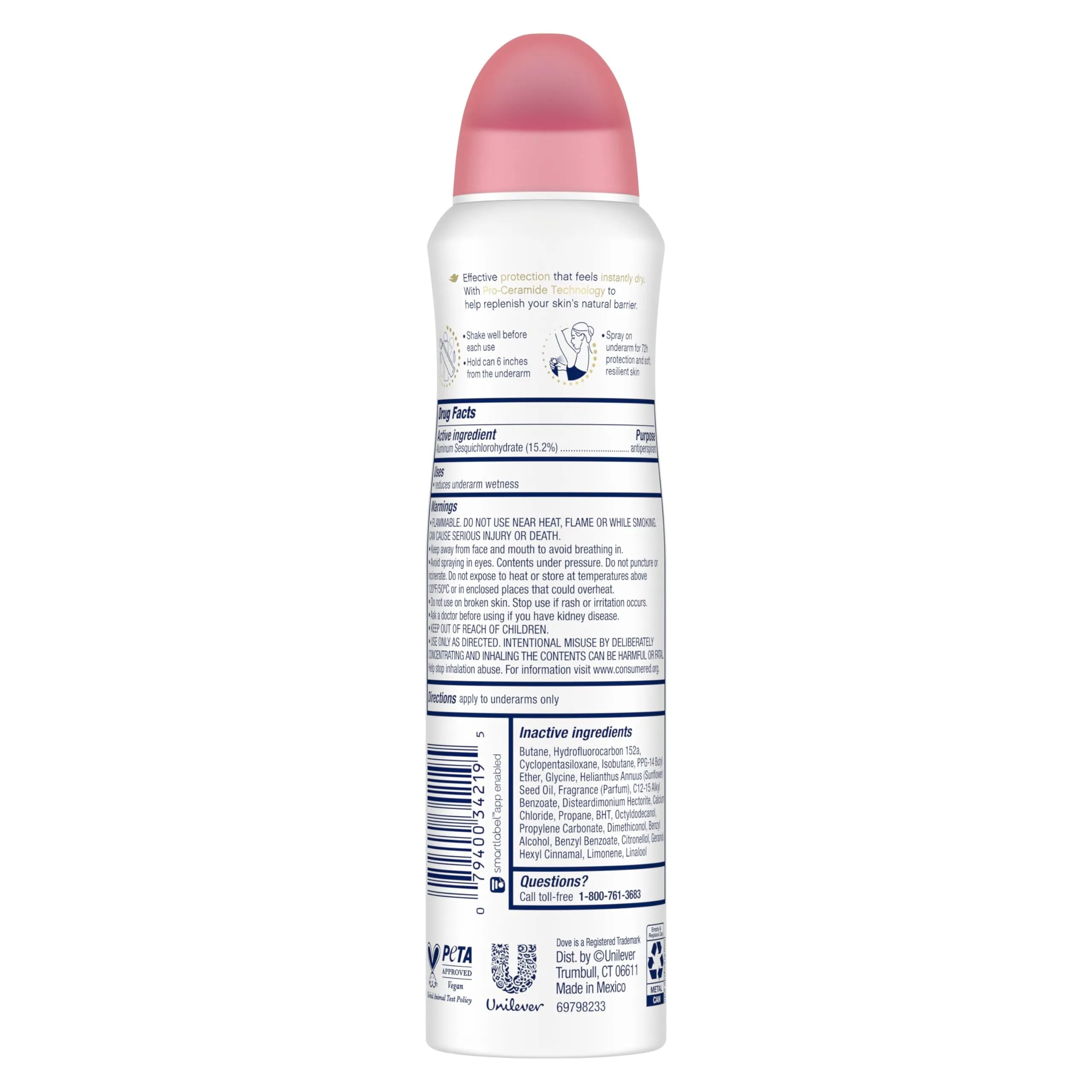 Dove Advanced Care Antiperspirant Deodorant Spray Beauty Finish To help skin barrier repair after shaving by boosting skin's ceramide levels 72-hour Antiperspirant dedorant for Soft Underarms 3.8 oz