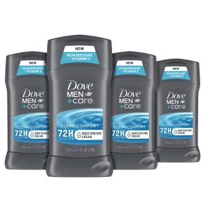 Dove Men Care Antiperspirant Deodorant Stick Clean Comfort 4 Count 72-Hour Sweat & Odor Protection Antiperspirant for Men With 1/4 Moisturizing Cream 2.7 oz