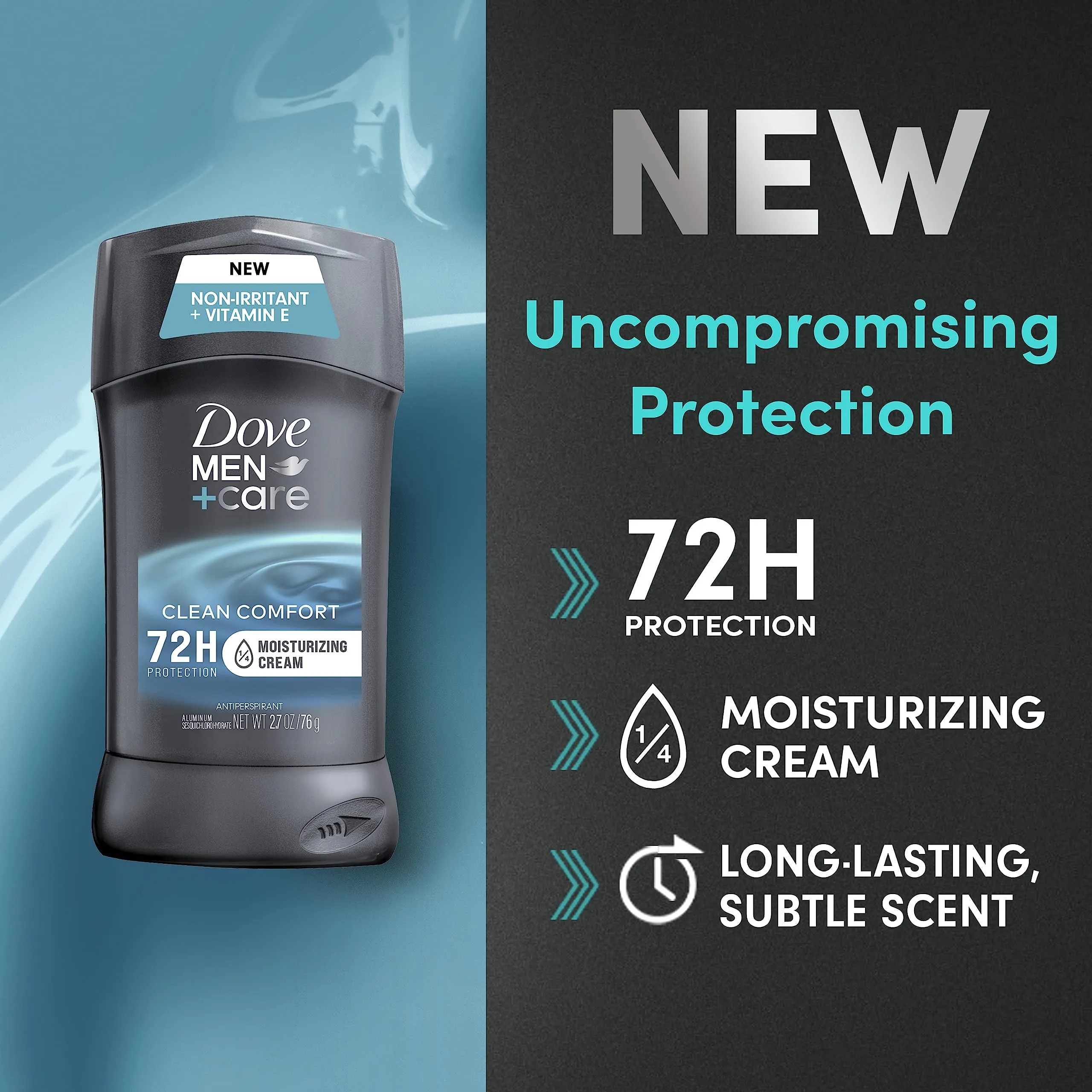 Dove Men Care Antiperspirant Deodorant Stick Clean Comfort 4 Count 72-Hour Sweat & Odor Protection Antiperspirant for Men With 1/4 Moisturizing Cream 2.7 oz