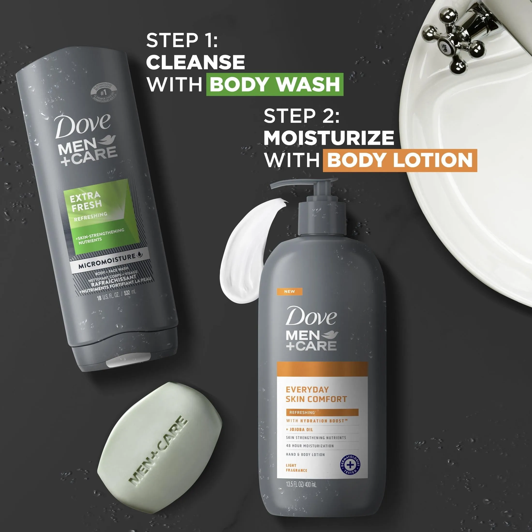 Dove Men Care Everyday Skin Comfort Non Greasy Hand and Body Lotion for Dry Skin, Light, 13.5 fl oz