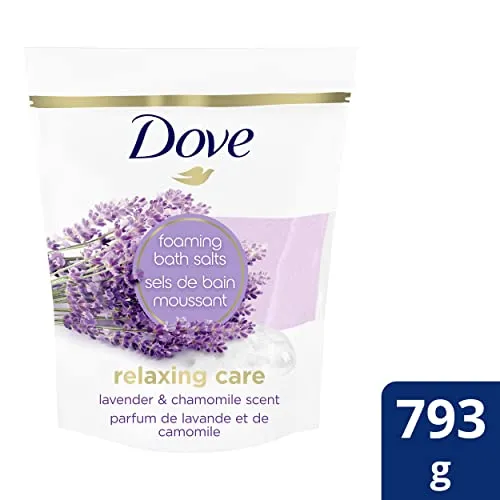 Dove Relaxing Care Foaming Bath Salts to help soothe sore, tired muscles Lavender & Chamomile bath salt with 100% natural skin nourishers 793 g